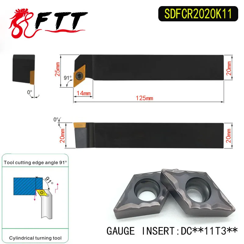 SDFCR2020K11 91 Degrees External Turning Tool Holder For DCMT11T304 DCMT11T308 Used on CNC Lathe Machine
SDFCR2020K11 91 Degrees External Turning Tool Holder For DCMT11T304 DCMT11T308 Used on CNC Lathe Machine