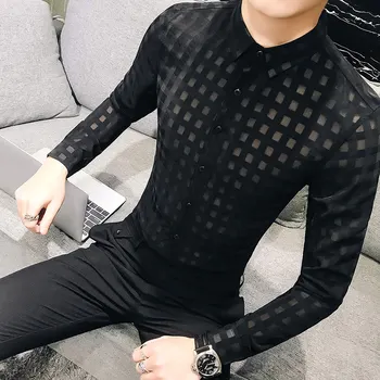 Men Shirt 2019 Spring New Personality Nightclub Sexy Transparent Hollow Plaid Slim Fit Casual Long Sleeve Dress Shirts Men
Men Shirt 2019 Spring New Personality Nightclub Sexy Transparent Hollow Plaid Slim Fit Casual Long Sleeve Dress Shirts Men
