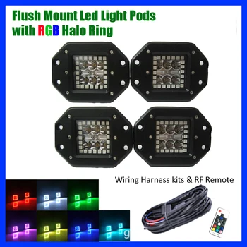 4PCS 5" 24W FLUSH MOUNT Pods LED Work Light Spot / Flood with RGB Halo Ring Multicolor Change Strobe & Wiring Harness RF Remote
4PCS 5" 24W FLUSH MOUNT Pods LED Work Light Spot / Flood with RGB Halo Ring Multicolor Change Strobe & Wiring Harness RF Remote