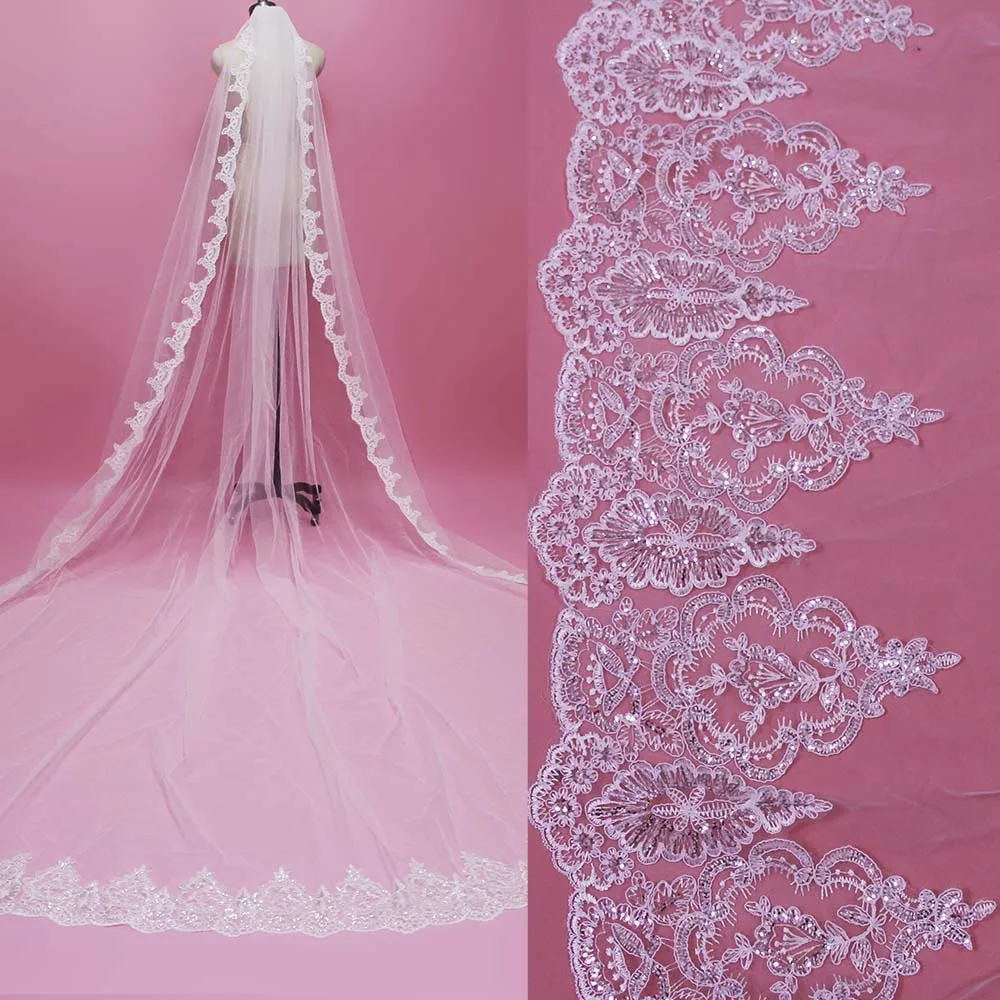 Real Pictures 4 Meters Bling Sequined Lace Long Wedding Veil with Comb Single Tier Bridal Veil Wedding Accessories
Real Pictures 4 Meters Bling Sequined Lace Long Wedding Veil with Comb Single Tier Bridal Veil Wedding Accessories