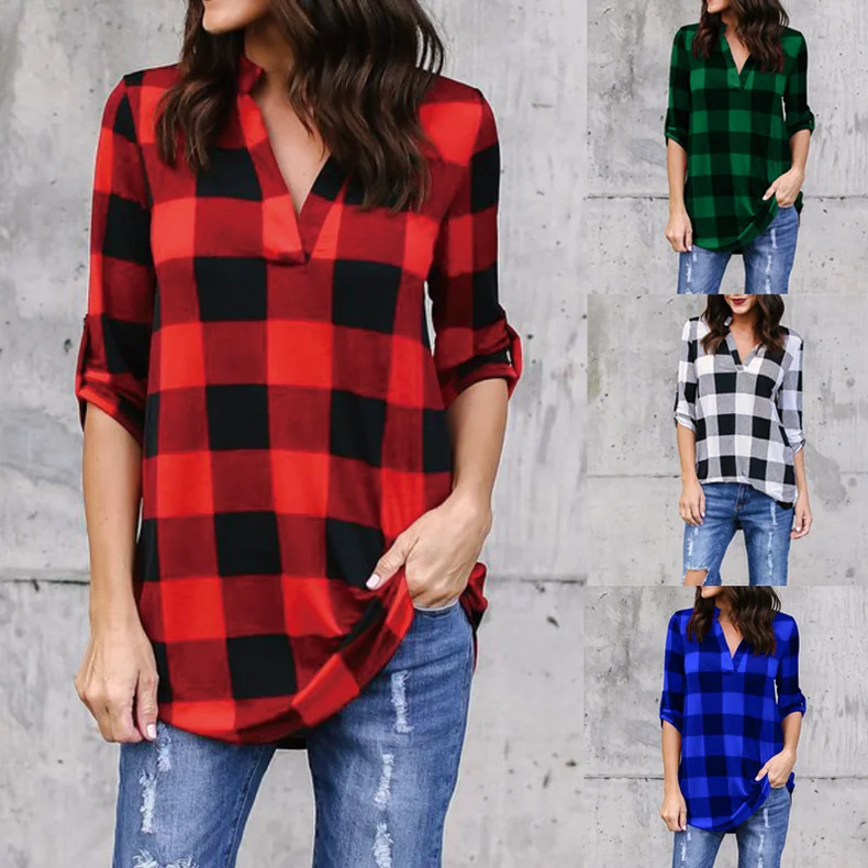 Plaid V-collar Long-sleeved 2018 Women's Shirt Popular Casual Baggy Plaid Big Size Camisetas Mujer
Plaid V-collar Long-sleeved 2018 Women's Shirt Popular Casual Baggy Plaid Big Size Camisetas Mujer