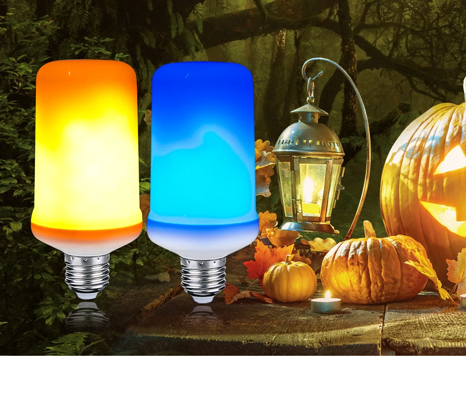 99 LEDs E27 Flame Lamps 9W 85-265V 4 Modes Ampoule LED Flame Effect Light Bulb Flickering Emulation Fire Light YellowBlue Flame (1)