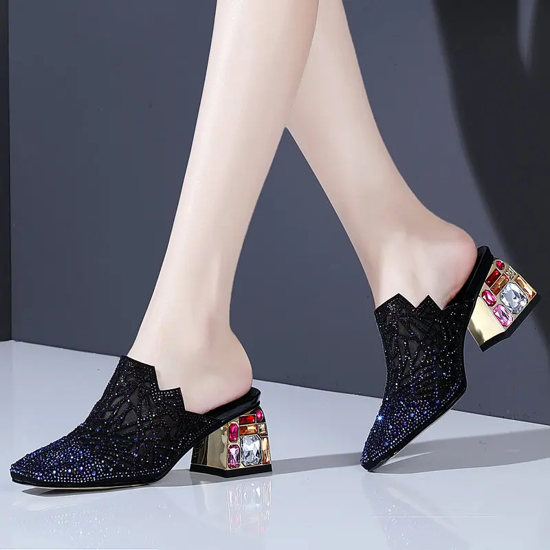 Women Summer Low Heels Sandals Fashion Mesh Crystal Party Ladies Shoes Comfortable Square Heel High Quality Slippers Shoes
Women Summer Low Heels Sandals Fashion Mesh Crystal Party Ladies Shoes Comfortable Square Heel High Quality Slippers Shoes