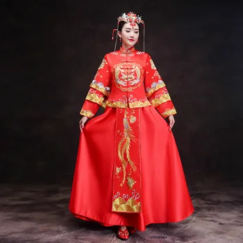 Oriental Asian Bride beauty Chinese traditional Wedding Dress Women Red Floral Embroidery Cheongsam Robe Long Party Qipao style
Oriental Asian Bride beauty Chinese traditional Wedding Dress Women Red Floral Embroidery Cheongsam Robe Long Party Qipao style