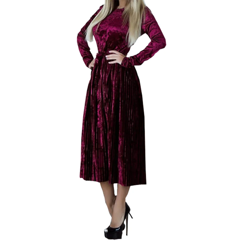 Fashion Pleated Velvet Dresses 2018 Elegant Women Party Dress Long Sleeve Winter Autumn Velour Dress Solid Robe Mujer Gv192
Fashion Pleated Velvet Dresses 2018 Elegant Women Party Dress Long Sleeve Winter Autumn Velour Dress Solid Robe Mujer Gv192