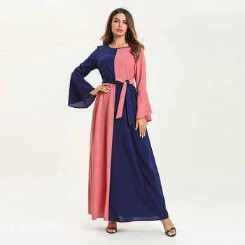 Fashion summer long-sleeved color belt stitching thin dress Muslim round neck waist slim ladies robes trumpet sleeves long skirt
Fashion summer long-sleeved color belt stitching thin dress Muslim round neck waist slim ladies robes trumpet sleeves long skirt