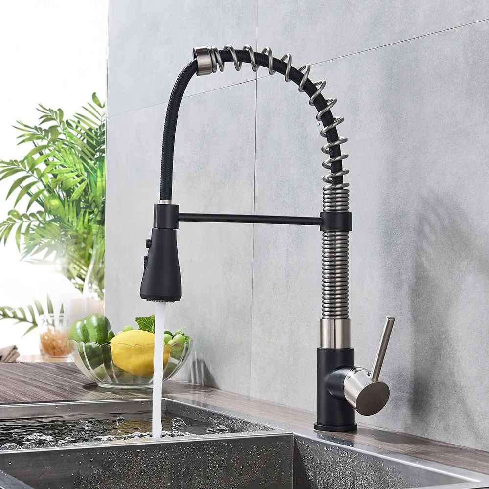 Black And Brushed Nickel Spring Kitchen Sink Faucet Sprayer Stream Spout Pull Down Kitchen Mixers Deck Mounted Hot and Cold Tap
Black And Brushed Nickel Spring Kitchen Sink Faucet Sprayer Stream Spout Pull Down Kitchen Mixers Deck Mounted Hot and Cold Tap