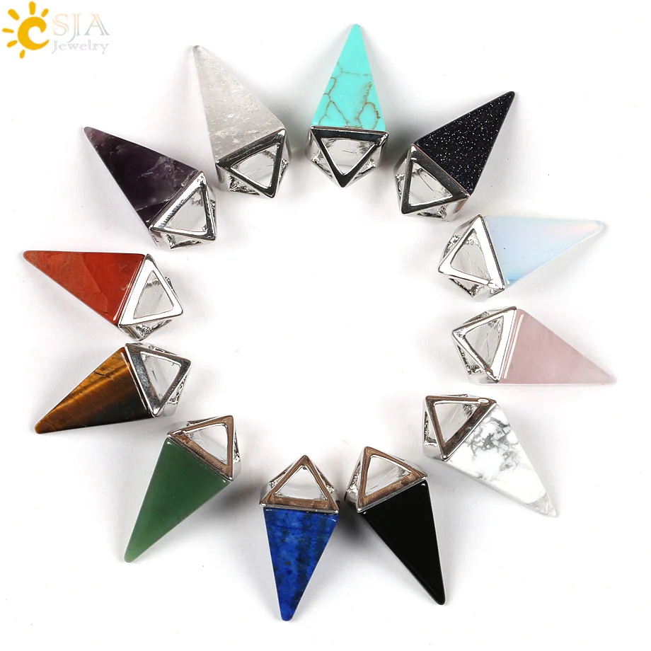 CSJA Natural Gem Stone Pendulum Necklace Reiki Lapis Lazuli Crystal Quartz Aventurine Chakra Pyramid Pendant Amulet Jewelry E104
CSJA Natural Gem Stone Pendulum Necklace Reiki Lapis Lazuli Crystal Quartz Aventurine Chakra Pyramid Pendant Amulet Jewelry E104