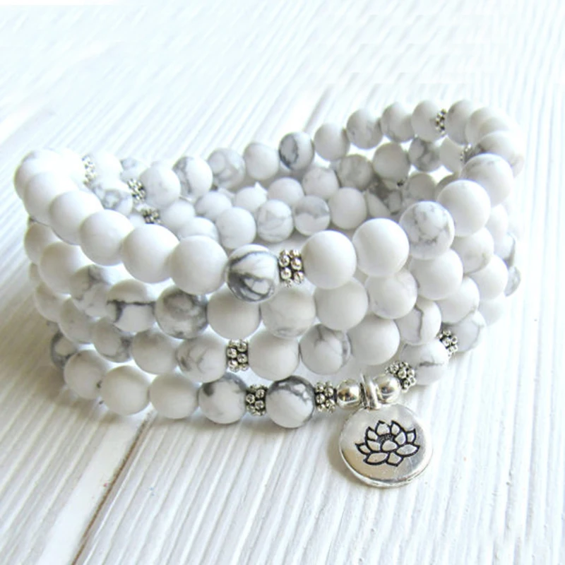 8mm Matte Howlite Mala 108 beads Lotus Bracelet or Necklace Reiki Rosary Prayer beads Bracelet White Stone
8mm Matte Howlite Mala 108 beads Lotus Bracelet or Necklace Reiki Rosary Prayer beads Bracelet White Stone