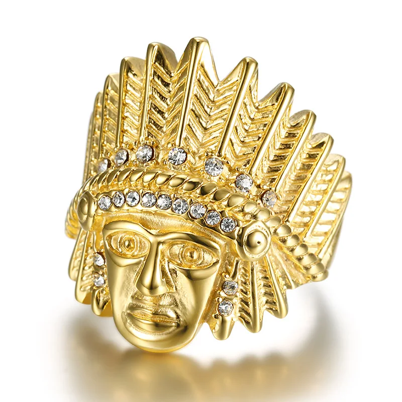 Hip Hop Rapper Bling Ice Out Indians Chief Men Finger Ring Gold Color Titanium Stainless Steel Rings Male Party Jewelry
Hip Hop Rapper Bling Ice Out Indians Chief Men Finger Ring Gold Color Titanium Stainless Steel Rings Male Party Jewelry