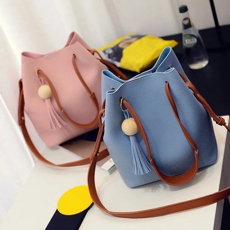 

Women PU Leather Bucket Shoulder Bag with Small Handbag Messenger Satchel Bag WF 668