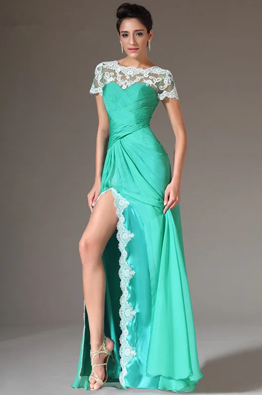 Freeshipping-New-A-Line-Scoop-Neckline-Short-Sleeves-Front-Slit-Formal-Evening-Dress-with-White-Lace (2)