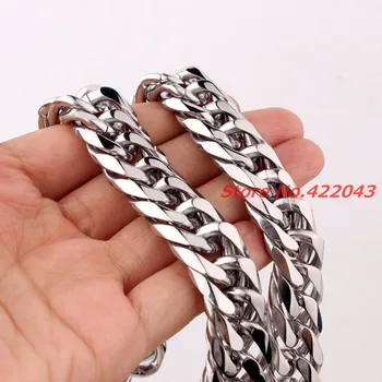

New Huge 7-40" Heavy Male Jewelry 316L Stainless Steel Silver color Curb Cuban Chain Men's Necklace Highly Polished 16mm wide