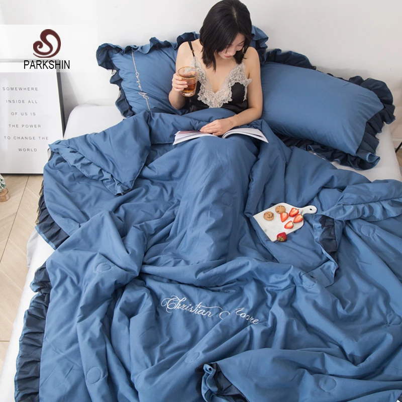 Фото SlowDream 1 шт. синий однотонное постельное белье одеяло Лето люкс - купить