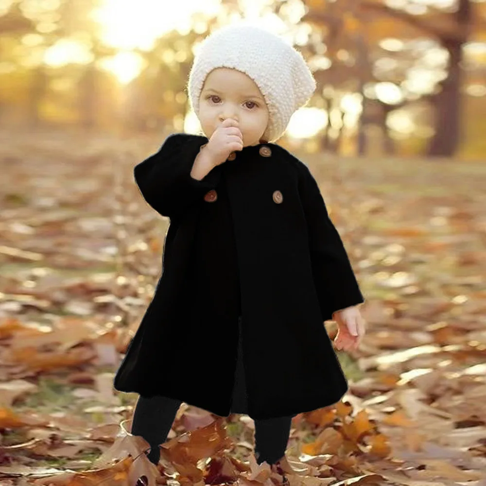 Осенне зимняя верхняя одежда для маленьких девочек плащ куртка на пуговицах