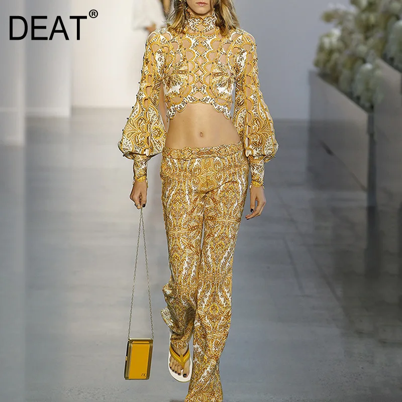 DEAT 2019 Spring And Autumn Palace Print Puff Sleeve High Collar Hollow Short High Collar Shirt / Bell Bottom Pants WJ40907S
DEAT 2019 Spring And Autumn Palace Print Puff Sleeve High Collar Hollow Short High Collar Shirt / Bell Bottom Pants WJ40907S