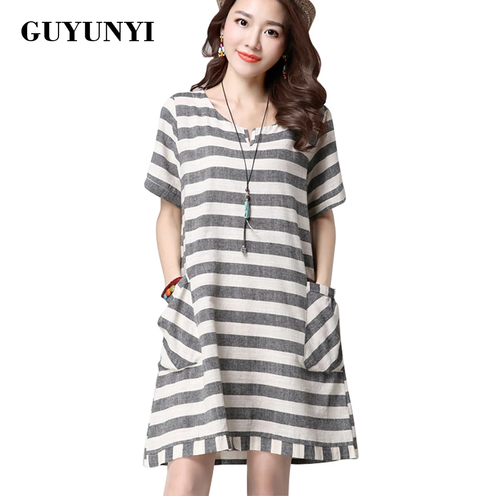 GUYUNYI Casual Female Stripe Dress 2017 Summer New National Linen Dress Plus Size Clothing Short-Sleeved Vintage Dress vestidos
GUYUNYI Casual Female Stripe Dress 2017 Summer New National Linen Dress Plus Size Clothing Short-Sleeved Vintage Dress vestidos