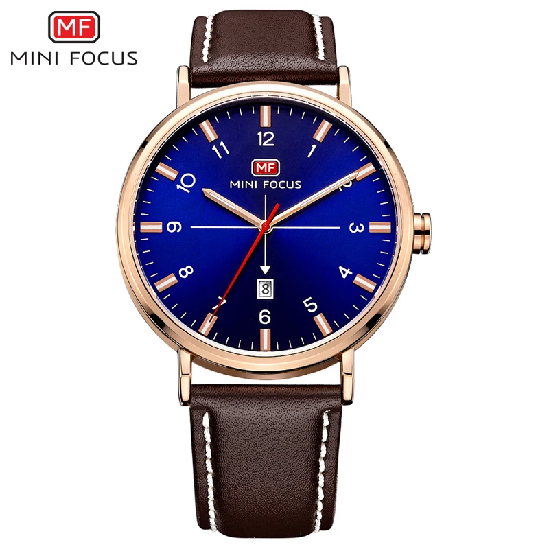 MINIFOCUS Fashion Casual Men Watches Top Brand Luxury Men's Wristwatch Quartz Watch Waterproof Brown Leather Strap Male Clocks | Наручные