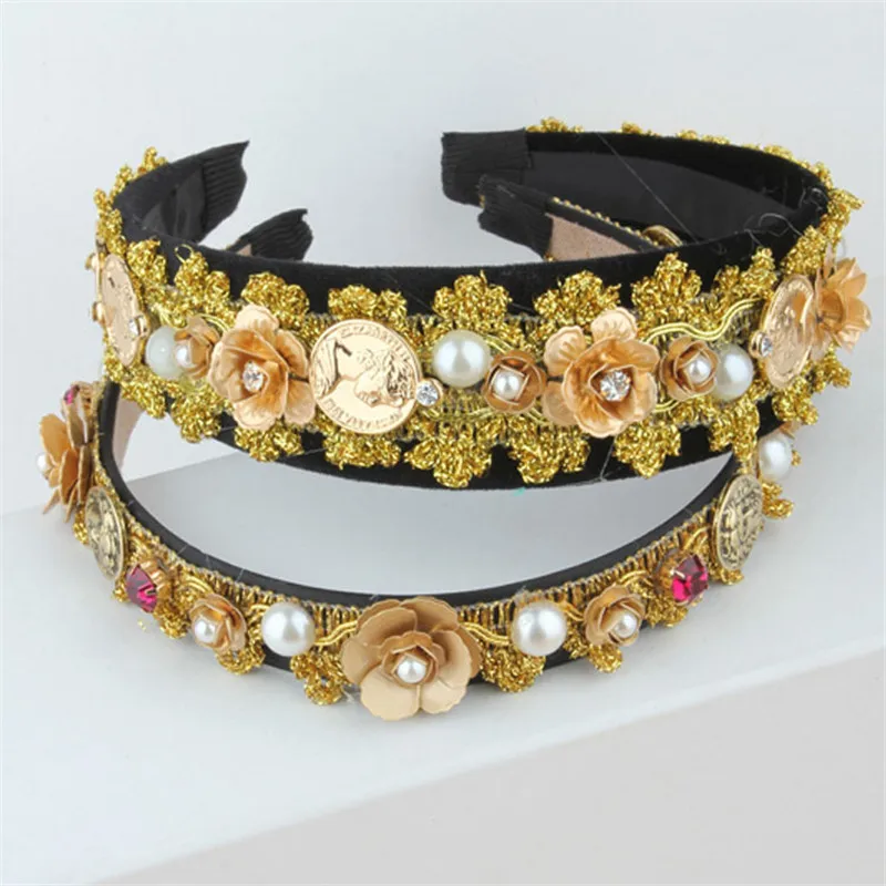 Trendy gem Baroque Golden coin lace Hair Jewelry Accessories Flower pearl Headbands Female Wedding Crystal Headwear Bridal Tiara
Trendy gem Baroque Golden coin lace Hair Jewelry Accessories Flower pearl Headbands Female Wedding Crystal Headwear Bridal Tiara