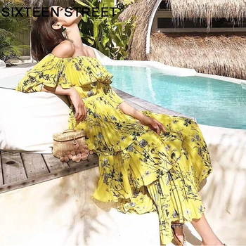 New slash neck woman dress yellow floral print vintage summer beach pleated maxi dress runway cascading ruffle vestidos bodycon
New slash neck woman dress yellow floral print vintage summer beach pleated maxi dress runway cascading ruffle vestidos bodycon