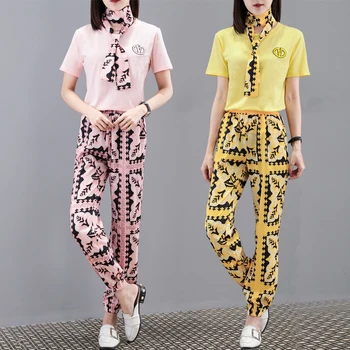 2019 summer new casual short-sleeved contrast color shirt color elastic waist beam pants temperament wild women's two-piece suit
2019 summer new casual short-sleeved contrast color shirt color elastic waist beam pants temperament wild women's two-piece suit