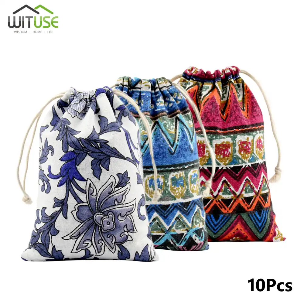 cotton linen storage package bag drawstring bag small coin purse