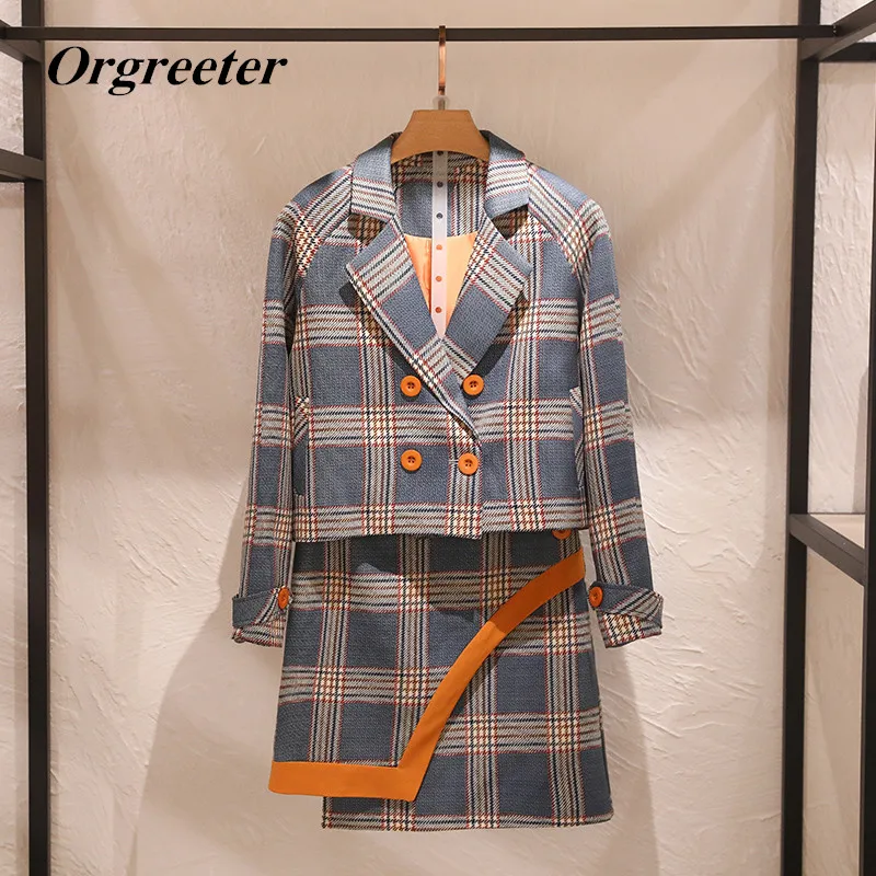 Plaid Blazer Top Mini skirt 2 Piece Set Women Fall Winter New Fashion Striped Patchwork Irregular Skirts and Outwear Chic Suits
Plaid Blazer Top Mini skirt 2 Piece Set Women Fall Winter New Fashion Striped Patchwork Irregular Skirts and Outwear Chic Suits