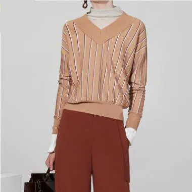2018 Winter New Fashion Casual Women's Vertical Striped V-Neck Shoulder Sleeve Sweaters Knitting Slim Clothing Wool Pullovers
2018 Winter New Fashion Casual Women's Vertical Striped V-Neck Shoulder Sleeve Sweaters Knitting Slim Clothing Wool Pullovers