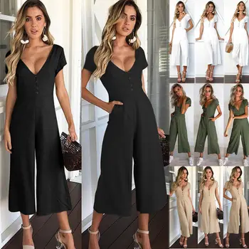 Women Sexy V-neck Clubwear Solid Short Sleeves Jumpsuit Single Breasted Wide Leg One Piece Long Pant Trousers
Women Sexy V-neck Clubwear Solid Short Sleeves Jumpsuit Single Breasted Wide Leg One Piece Long Pant Trousers