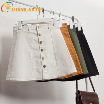 Women Summer Skirt High Waist Half-length Jean Skirts Single-row Button-up Skirt Slim A-line Skirt Cotton Above Knee Solid Color
Women Summer Skirt High Waist Half-length Jean Skirts Single-row Button-up Skirt Slim A-line Skirt Cotton Above Knee Solid Color