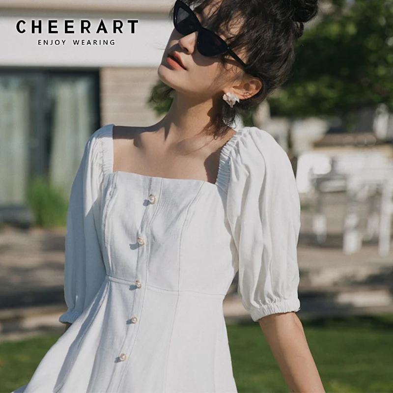Cheerart Summer Square Neck Pearl Button Tunic Dress Women Backless White Black A Line High Waist Ladies Party Dress Clothing
Cheerart Summer Square Neck Pearl Button Tunic Dress Women Backless White Black A Line High Waist Ladies Party Dress Clothing