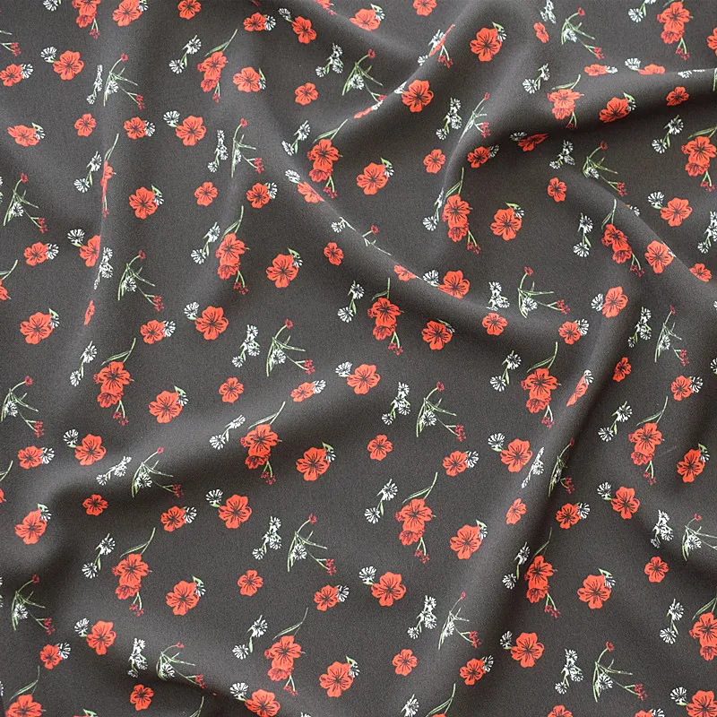 2019 High quality stretch huayao crepe chiffon spring/summer printed fabric with little red flower on black bottom
2019 High quality stretch huayao crepe chiffon spring/summer printed fabric with little red flower on black bottom