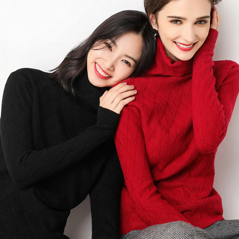 Women Turtleneck Vintage Sweater Women's Long Knitted Cashmere Sweater Pullover Ladies Black Blue Christmas Sweater Warm Jumper 
Women Turtleneck Vintage Sweater Women's Long Knitted Cashmere Sweater Pullover Ladies Black Blue Christmas Sweater Warm Jumper