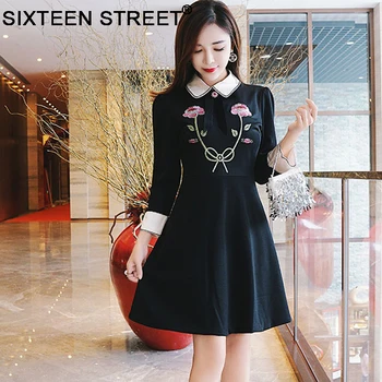 New woman black dress floral bead embroidery peter pan collar fashion elegant mini dresses female for party vacation outwear
New woman black dress floral bead embroidery peter pan collar fashion elegant mini dresses female for party vacation outwear