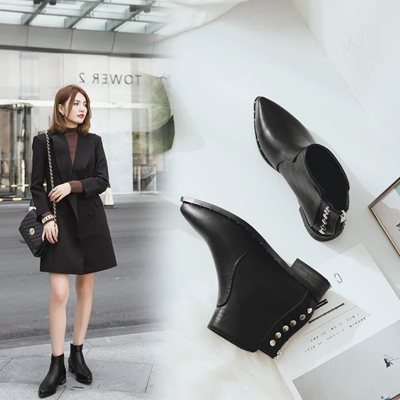 Leather pointed toe thick heels chelsea boots women big size 34-43 back rivets decorate ankle martin booties 2019 brand botas
Leather pointed toe thick heels chelsea boots women big size 34-43 back rivets decorate ankle martin booties 2019 brand botas