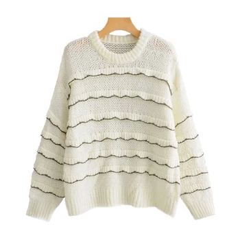 2019 Women Warm Striped Ruffles Women White Acrylic Sweater Knitted Pullovers Ladies Chic Knitwear Sweater Feminine Clothes
2019 Women Warm Striped Ruffles Women White Acrylic Sweater Knitted Pullovers Ladies Chic Knitwear Sweater Feminine Clothes