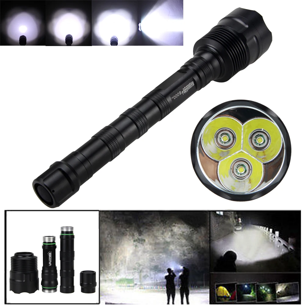 

Super Bright 1500 Lm 3xT6 LED Flashlight 5 mode high>middle>low>strobe>sos torch Work Light 18650 Battery hunting,camping,hiking