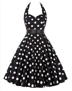 

Sexy Female Polka Dot Dress Women Vintage Swing Halter Belt 50S 60S Rockabilly Prom Party Dresses Retro Feminino Vestidos J2376