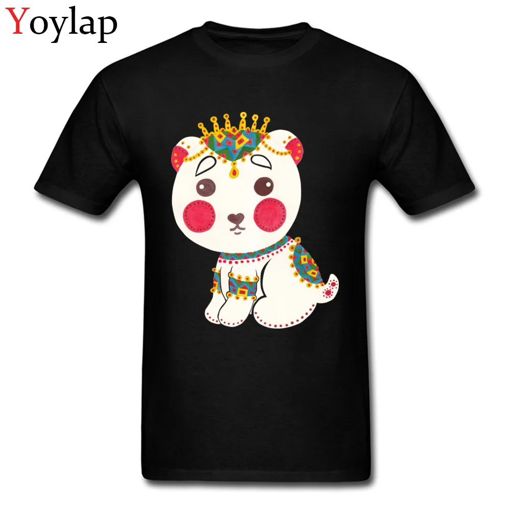 Male Tops Shirts Prevailing Printed On T-shirts 100% Cotton O-Neck Short Sleeve Personalized The Ethnic Polar Bear Clothing Shirt black