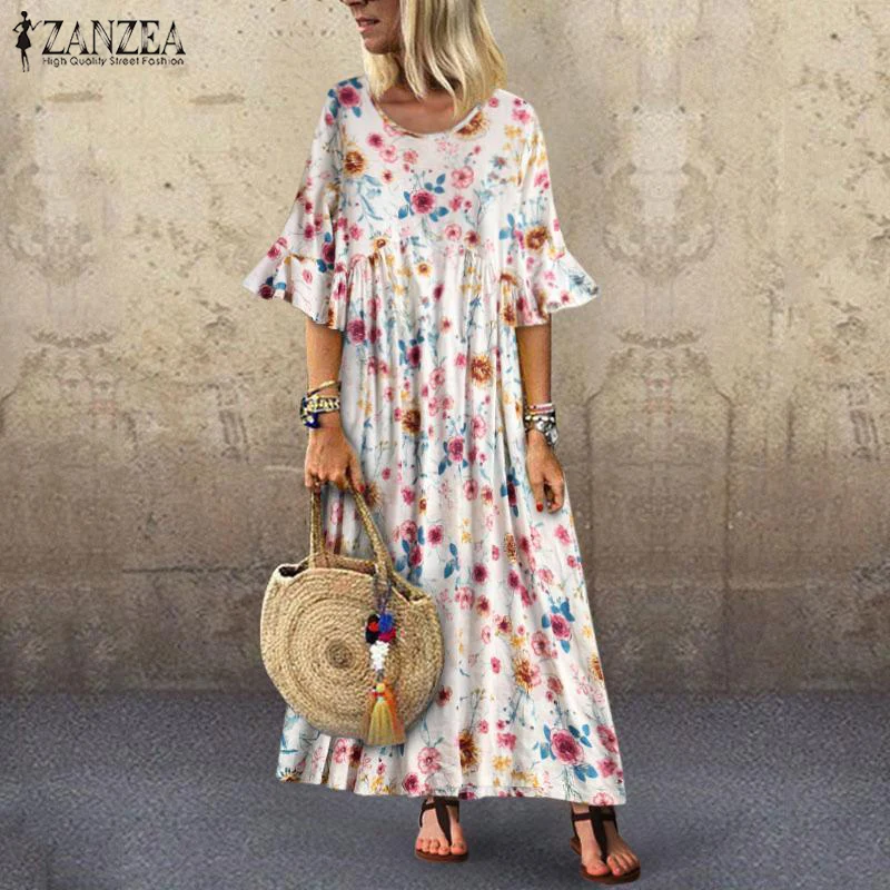 2019 ZANZEA Summer Short Sleeve Dress Women Floral Printd Long Maxi Sundress Bohemian Ruffles Vestidos Dresses Femme Tunic Robe
2019 ZANZEA Summer Short Sleeve Dress Women Floral Printd Long Maxi Sundress Bohemian Ruffles Vestidos Dresses Femme Tunic Robe