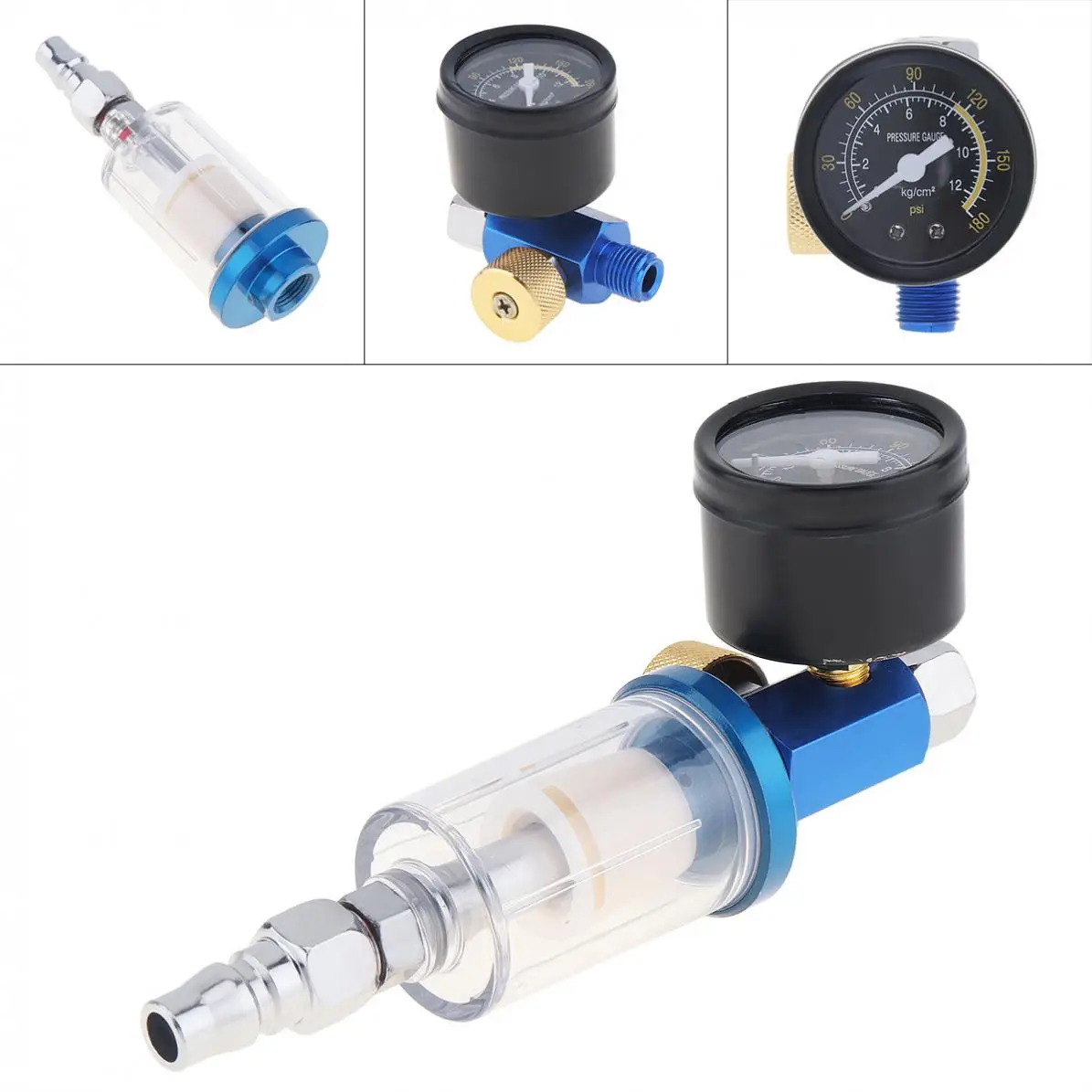 

Pneumatic Spray Gun/ Air Compressor 1/4 Inch Mini Oil Water Separator Pressure Regulator with Pressure Gauge and Quick Connector