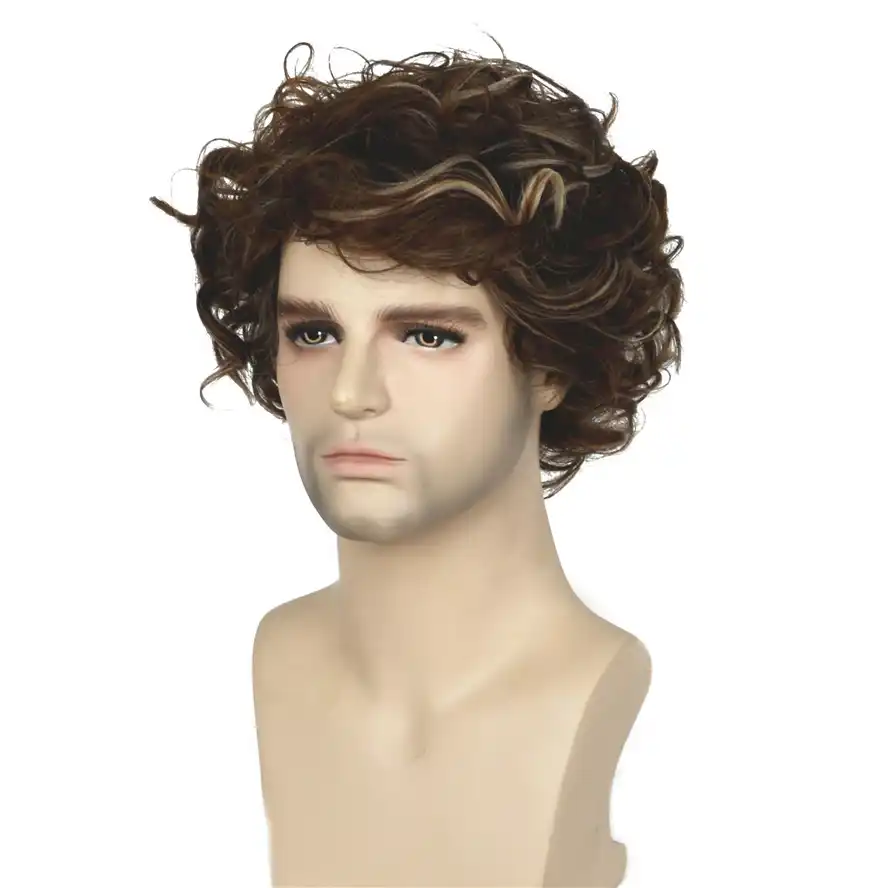 Strongbeauty Men S Wigs Brown With Blonde Highlights Short Curly