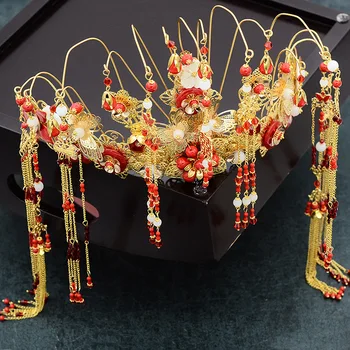 China Red Gold Retro Floral Crown Bridal Earring Sets Jewelry Rhinestone Tiaras Head Crowns Wedding Hair Crown Headpiece Set
China Red Gold Retro Floral Crown Bridal Earring Sets Jewelry Rhinestone Tiaras Head Crowns Wedding Hair Crown Headpiece Set