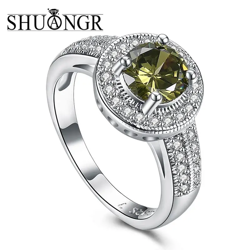 SHUANGR Wholesale Romantic Love Style Jewelry CZ Green Crystal Silver Ring Size 7 8 9 Women Bridal Wedding Jewelry
SHUANGR Wholesale Romantic Love Style Jewelry CZ Green Crystal Silver Ring Size 7 8 9 Women Bridal Wedding Jewelry
