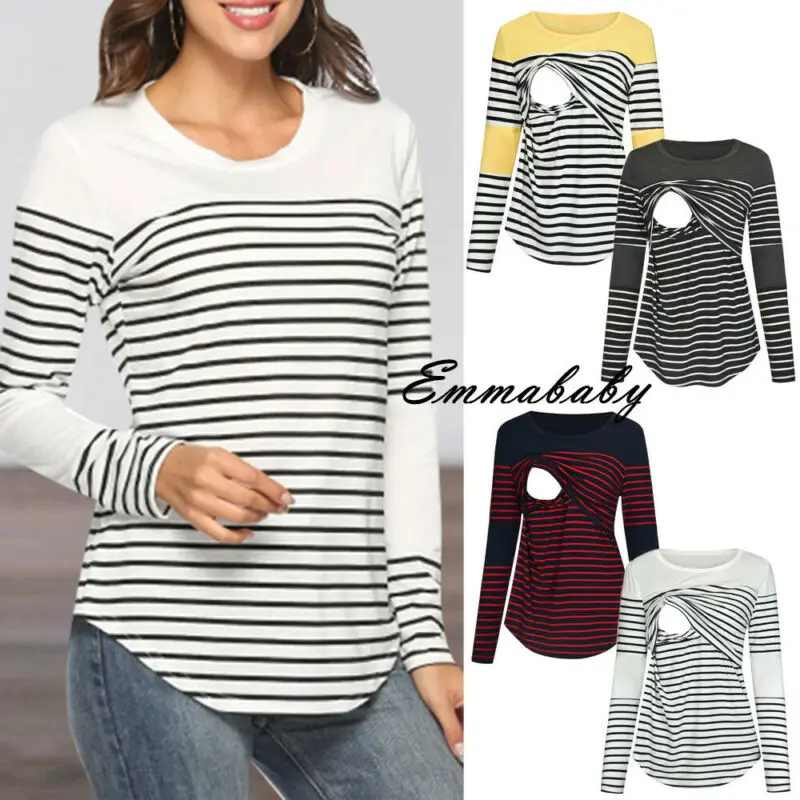 New Striped Stitching Women Pregnant Maternity Clothings Fashion Nursing Tops Breastfeeding Long Sleeve Top Tees 3E18
New Striped Stitching Women Pregnant Maternity Clothings Fashion Nursing Tops Breastfeeding Long Sleeve Top Tees 3E18