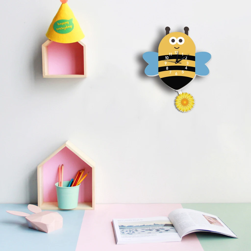 Japanese Adorable Pendulum Clock Funny Crafts Swinging Tail Wall Clock Kit for Kid's Nursery Children's Bedroom Decor