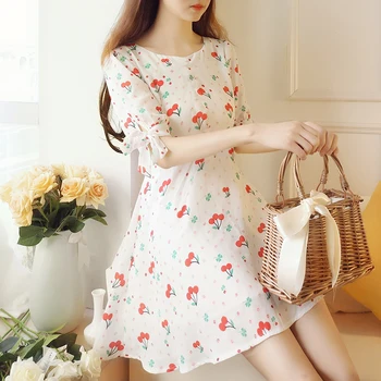 Summer Women's Mori Girl Lori Fresh College Style Sweet Chiffon Short Sleeve Dress Cherry Print Lolita Party Dresses 
Summer Women's Mori Girl Lori Fresh College Style Sweet Chiffon Short Sleeve Dress Cherry Print Lolita Party Dresses