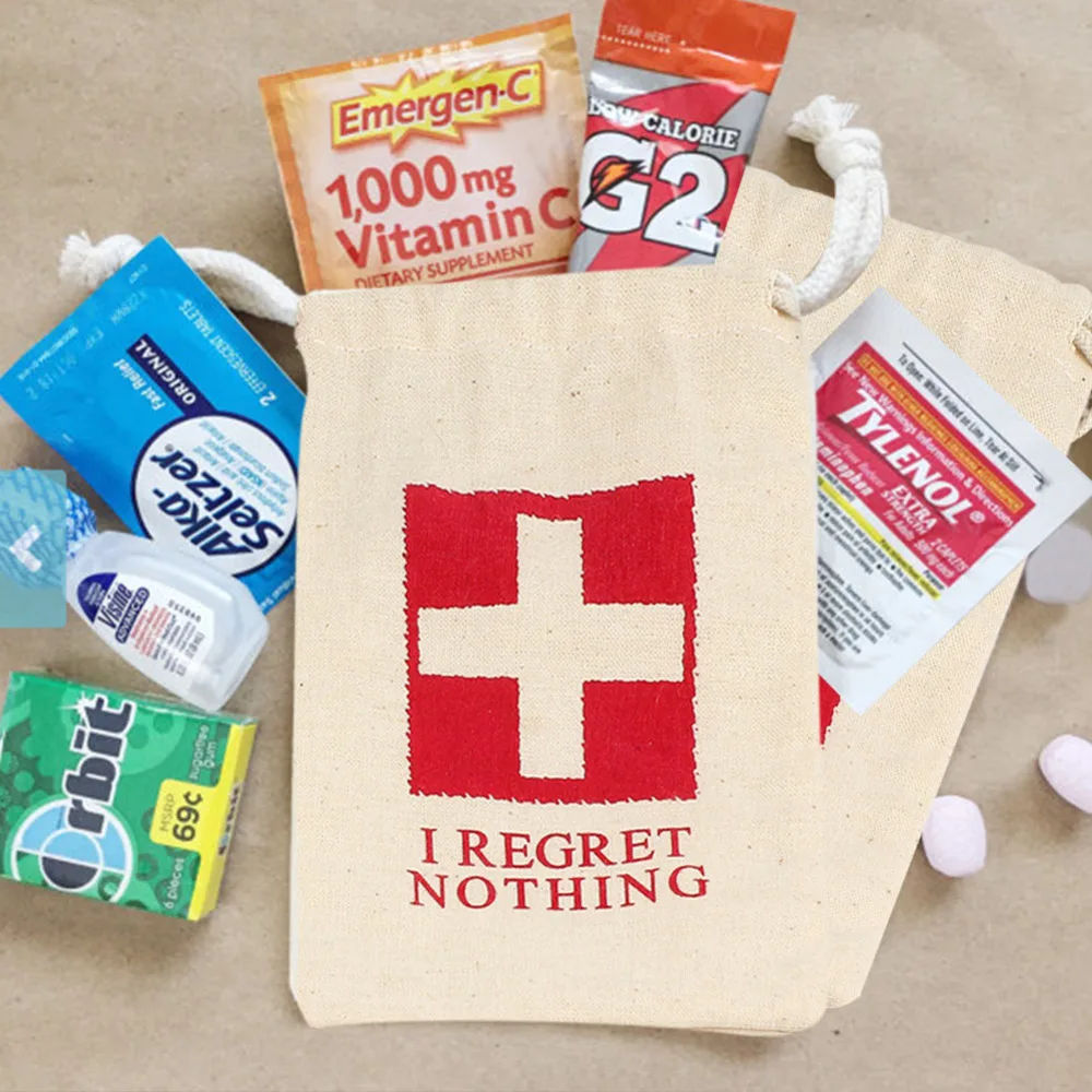 10pcs Cotton Party Favors Bags Hen Party Supplies I REGRET NOTHING Hangover Kit Bags for Wedding Decoration Wholesale
10pcs Cotton Party Favors Bags Hen Party Supplies I REGRET NOTHING Hangover Kit Bags for Wedding Decoration Wholesale