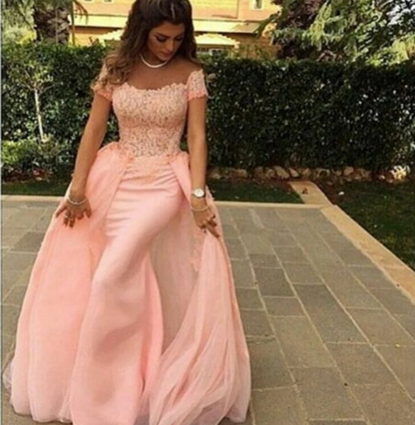 Detachable Evening Dresses 2020 Mermaid Cap Sleeves Chiffon Lace Islamic Dubai Kaftan Saudi Arabic Long Gown | Свадьбы и торжества