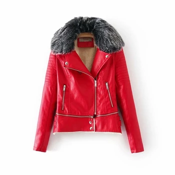 Detachable Fur Collar PU Leather Jacket Fleece 2018 Winter Women Warm Coats Zippers Pockets Turn-down Collar Feminine Streetwear 
Detachable Fur Collar PU Leather Jacket Fleece 2018 Winter Women Warm Coats Zippers Pockets Turn-down Collar Feminine Streetwear